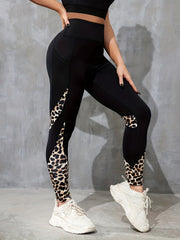 Women's Letter Print Leggings with Hip Lifting Side Pocket for Sports & Casual