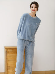 Cozy Letter Print Pajama Set with Long Sleeve Top & Elastic Waistband Pant