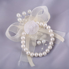 Mesha Flower Bridesmaid Wristband Faux Pearl Wedding Accessories Bridal