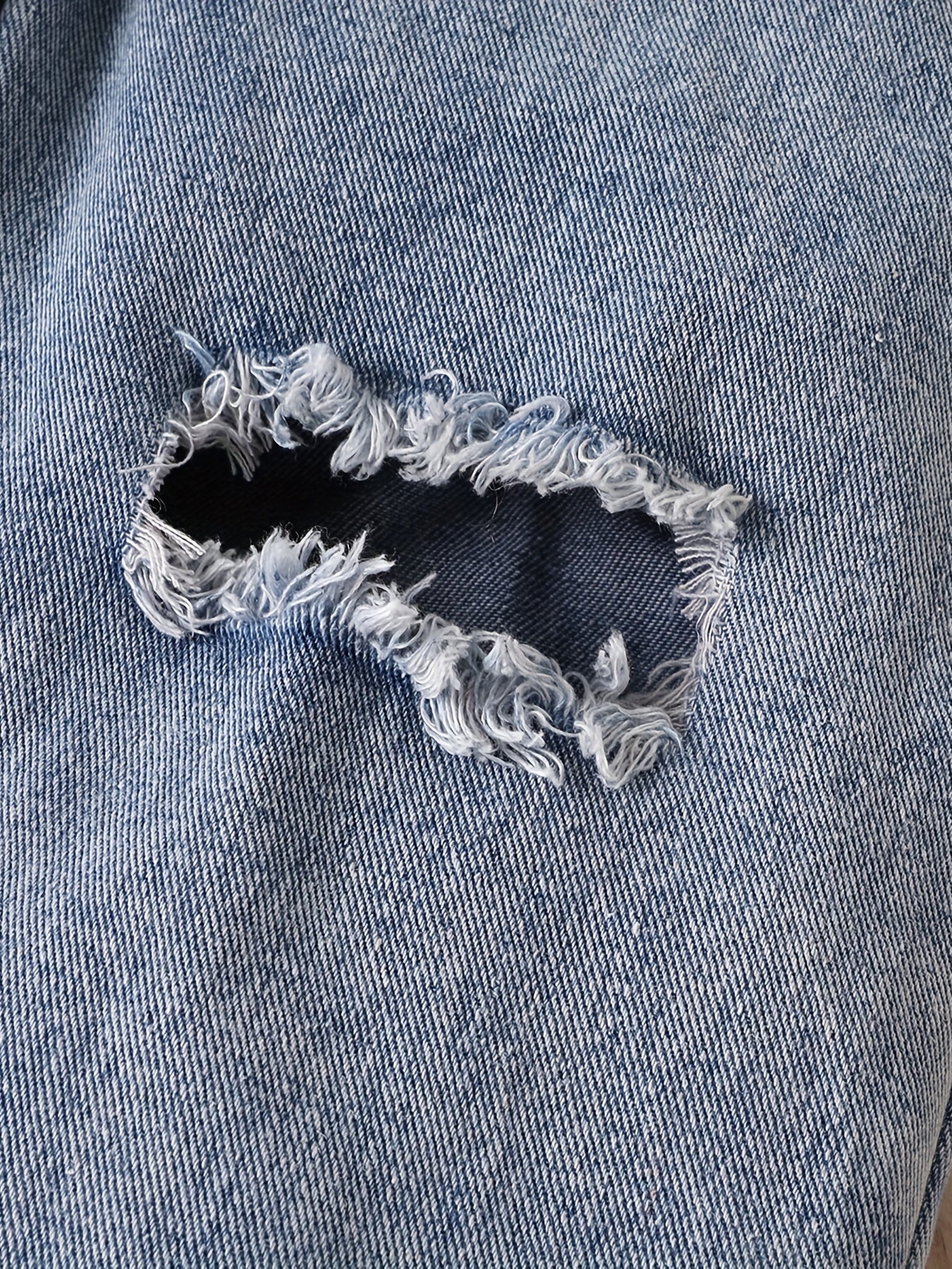 Ribbed Turtleneck Top & Ripped Denim Pants Set for Girls