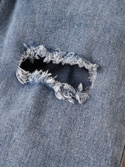 Ribbed Turtleneck Top & Ripped Denim Pants Set for Girls