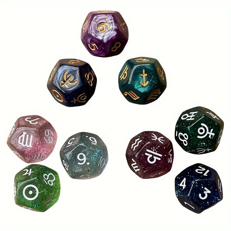 3pcs Multicolor Dice 12 Sided Resin Dice Astrology Tarot Constellation Dice