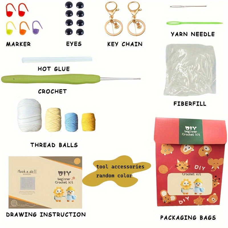 2 Red Crochet Material Sets for Travel Duck Doll with English Instruction Manual