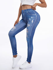 Denim Print High Waist Leggings for Women