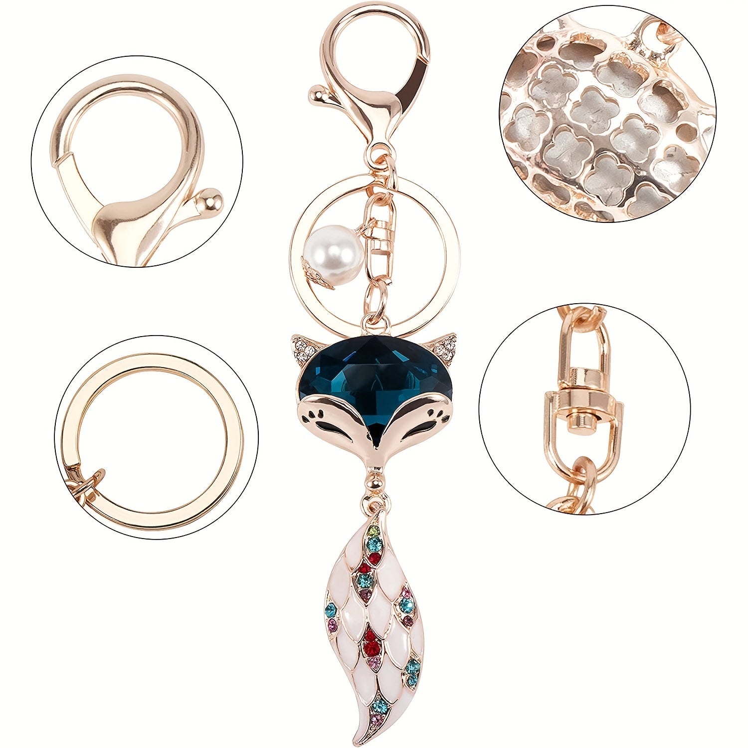Sparkling Fox Keychain Rhinestone Animal Key Ring Purse Bag Backpack Car Key Cha