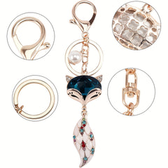 Sparkling Fox Keychain Rhinestone Animal Key Ring Purse Bag Backpack Car Key Cha