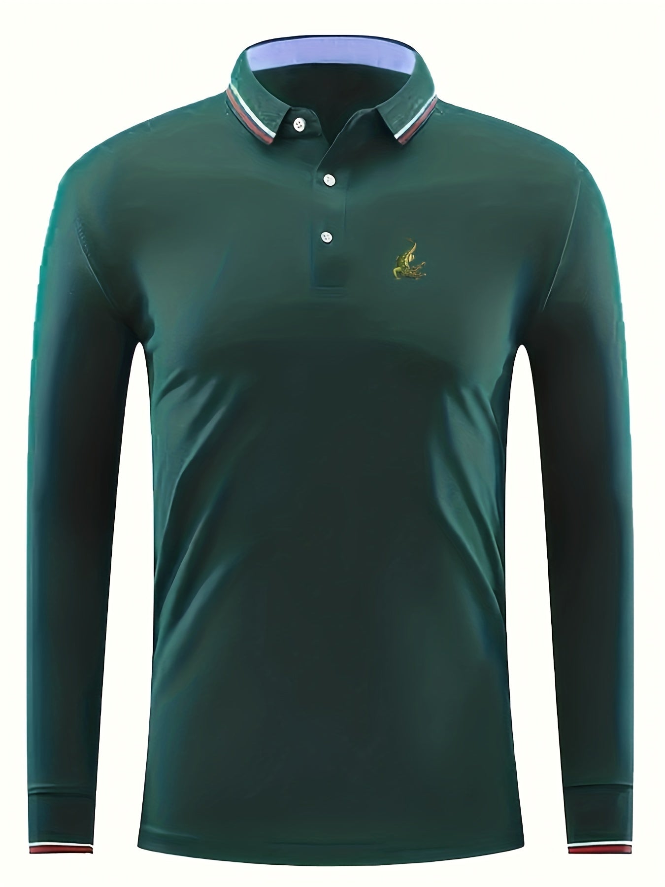 Men's Green Crocodile Print Polo Shirt Casual
