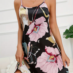 Floral Print Nightdress Sleeveless Crew Neck Sleep Dress