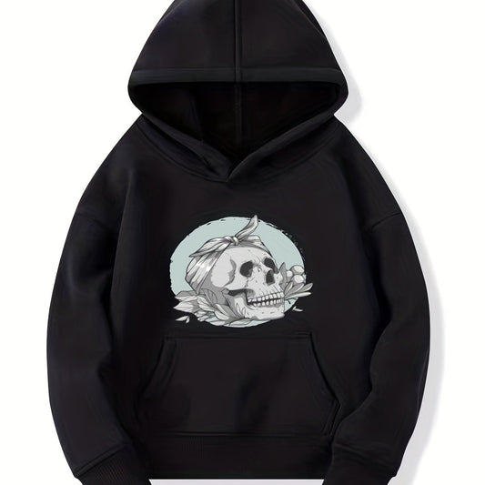 Skull Head Pattern Smart Hoodie For Girls Halloween Party Casual Long Sleeve