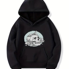 Skull Head Pattern Smart Hoodie For Girls Halloween Party Casual Long Sleeve