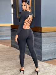 Slim Backless Jumpsuit Solid Casual Women's Clothing