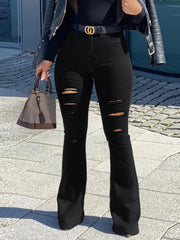 High Waist Ripped Bootcut Denim Jeans Slim Fitting Flare Legs Pants