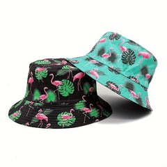 Flamingo Print Fisherman Hat Sun Hat Men Women Outdoor Sunscreen Basin Hat