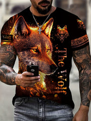 Wolf Print Men's Short Sleeve Tee for Autumn