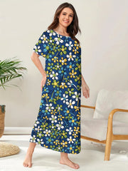 Colorful Floral Print Plus Size Lounge Dress