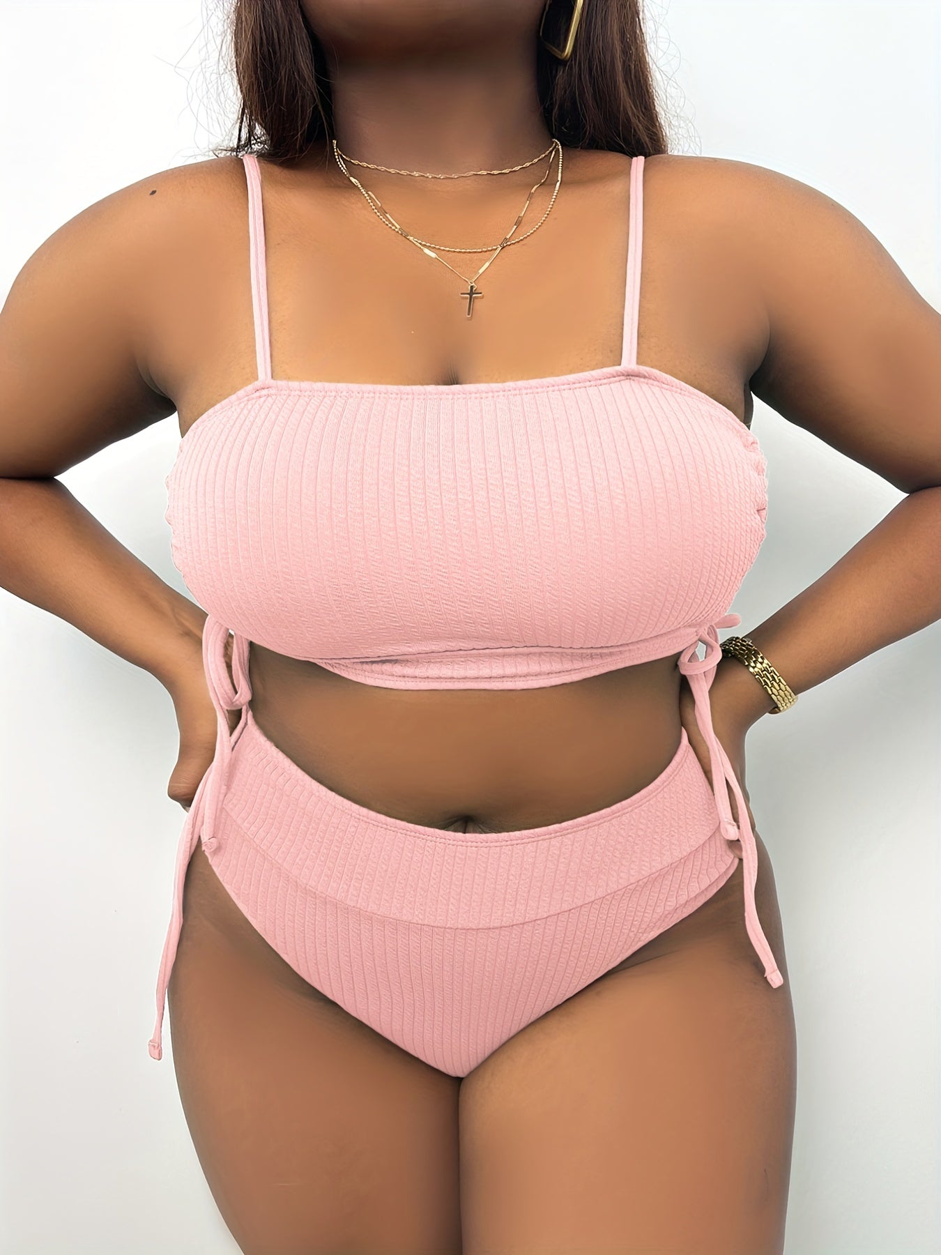 Ribbed Knot Cut Out Bikini Set