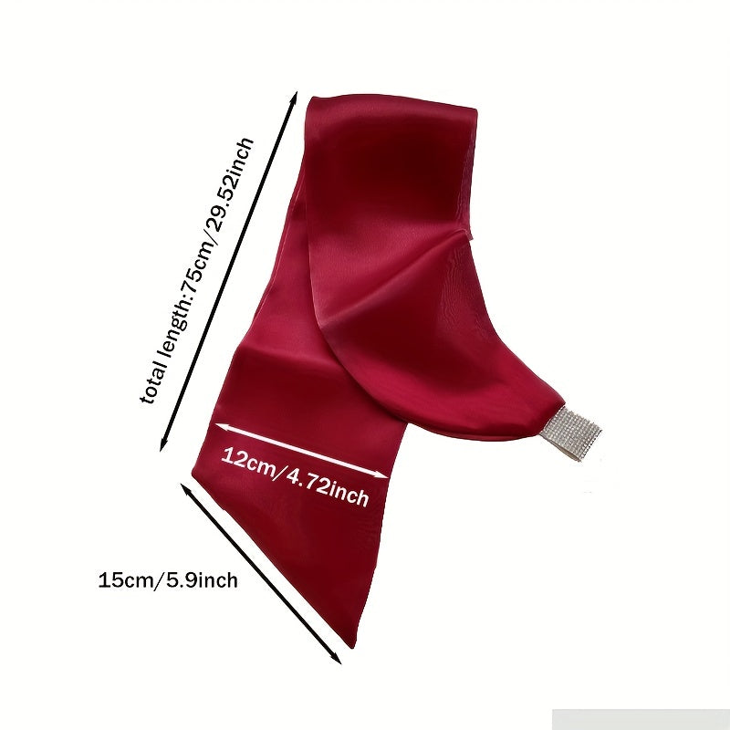 Skinny Satin Ribbon Neckerchief with Rhinestone Knot Decor