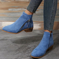 Women's Chunky Heel Chelsea Boots with Side Zipper