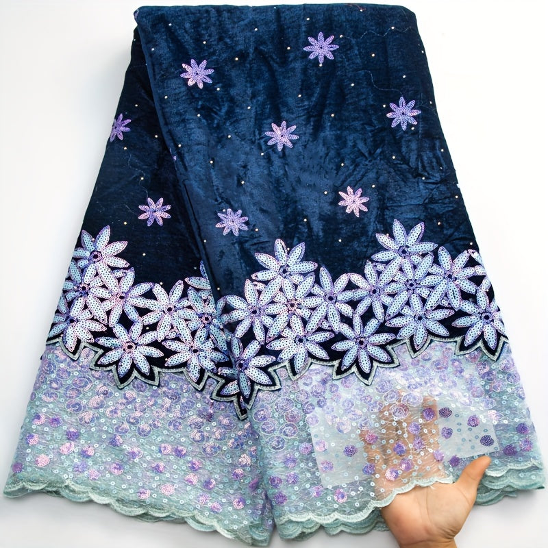 French Velvet Lace Fabric With Sequins High African Velvet Lace Fabric