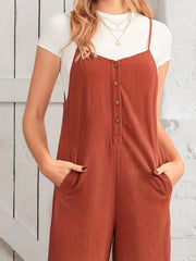 Wide Leg Spaghetti Jumpsuit V Neck Casual Sleeveless