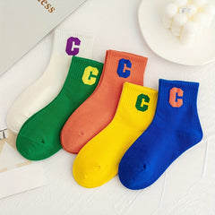 5 Pairs Kids Letter C Pattern Soft Socks