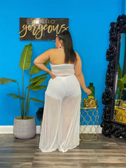 Sexy Outfit: Solid Knot Tube Top & Wide Leg Pants Two Piece Set