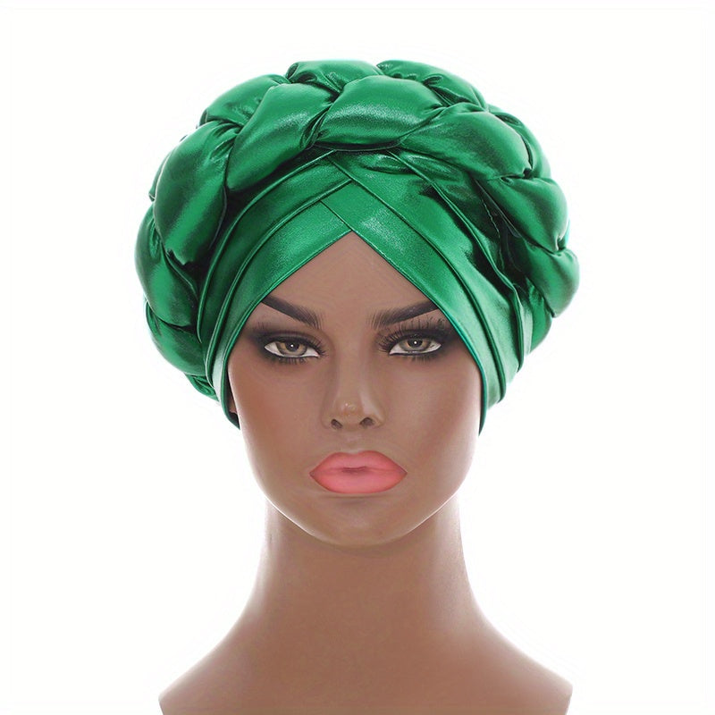 Green Hot Stamping Turbans Three Layer Bright Head Wraps Twist Braid Bonnet