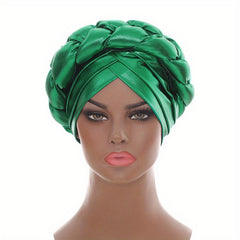 Green Hot Stamping Turbans Three Layer Bright Head Wraps Twist Braid Bonnet