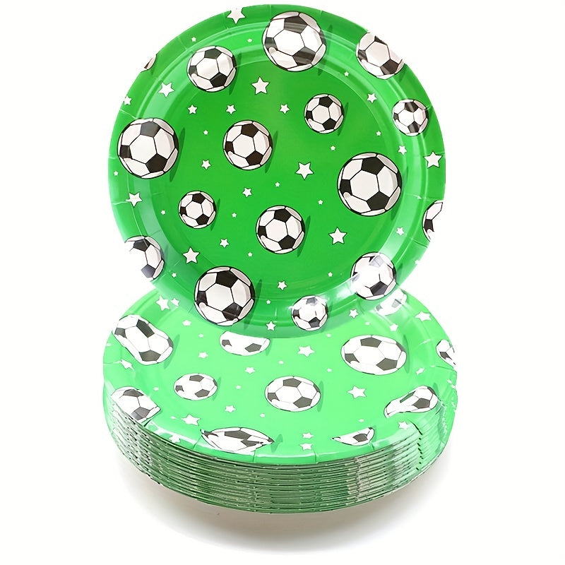 20pcs Soccer Party Plates And Napkins Set - Green Theme Tableware