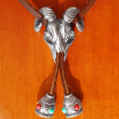 Titanium Steel Skull Bolo Tie Animal Horns Goat Gothic Cosplay Necktie