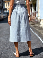 Casual Elastic Waist Midi Skirt with Pockets