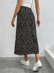 Floral Print Split Skirt High Waist