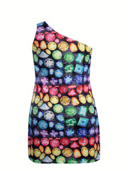 Diamond Print One Shoulder Lounge Dress