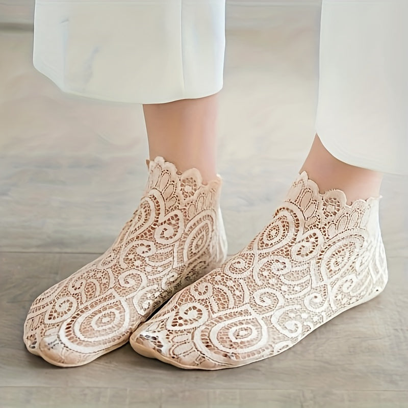 3 Pairs Contrast Lace Socks Short Women's Stockings