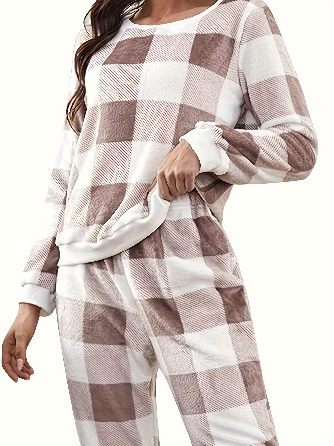 Plaid Print Long Sleeve Lounge Set
