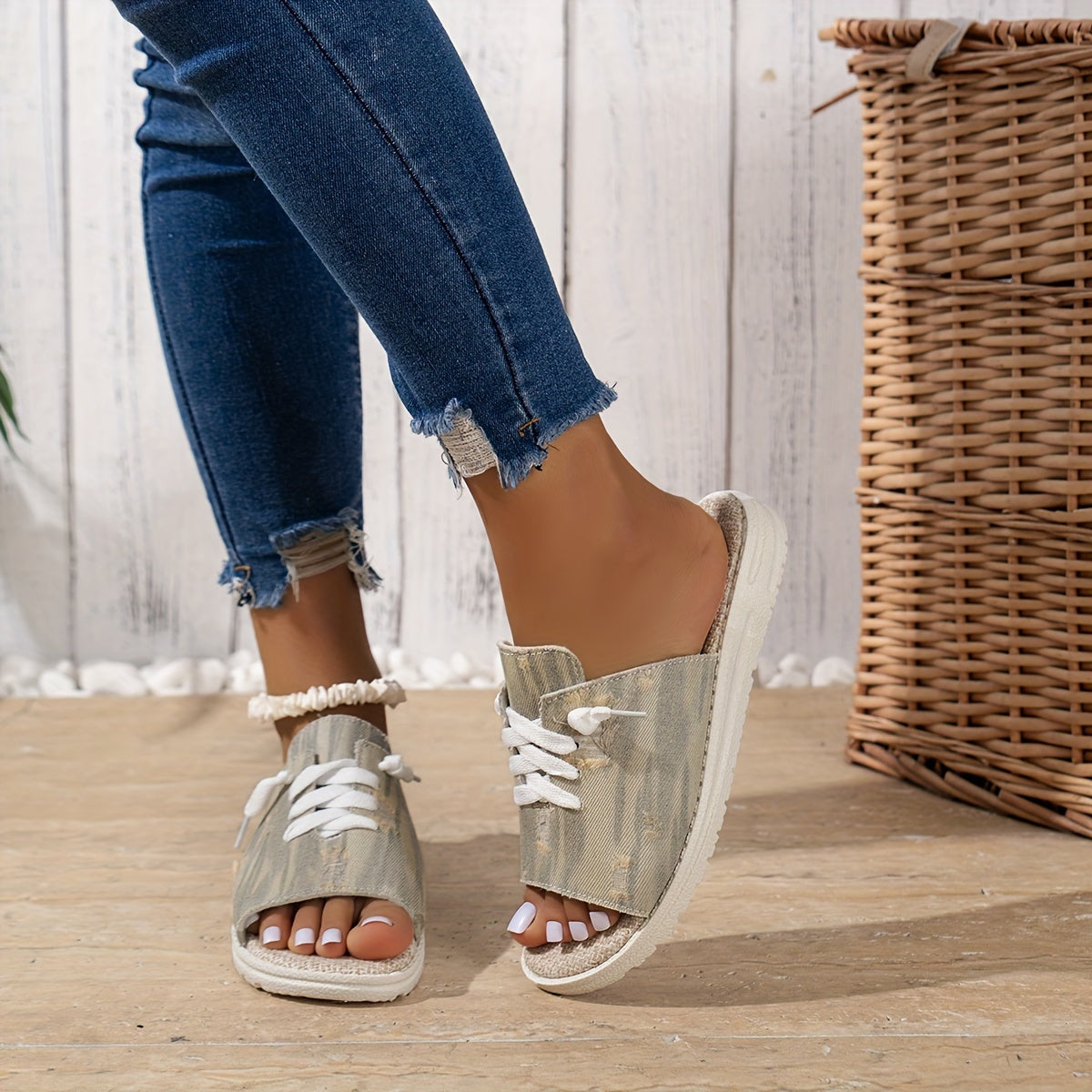 Women's Flat Canvas Sandals Open toe Strap Sandals