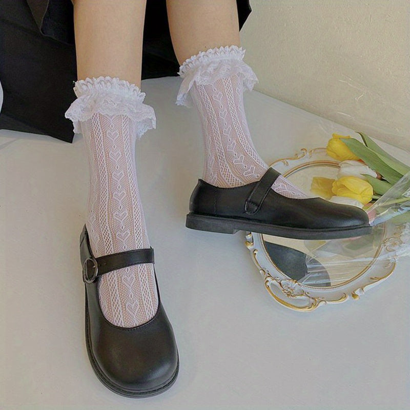 Heart Print Ruffle Socks Lace Women's Stockings