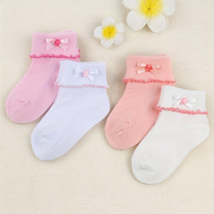 3 Pairs Girls Bowknot Lace Crew Socks