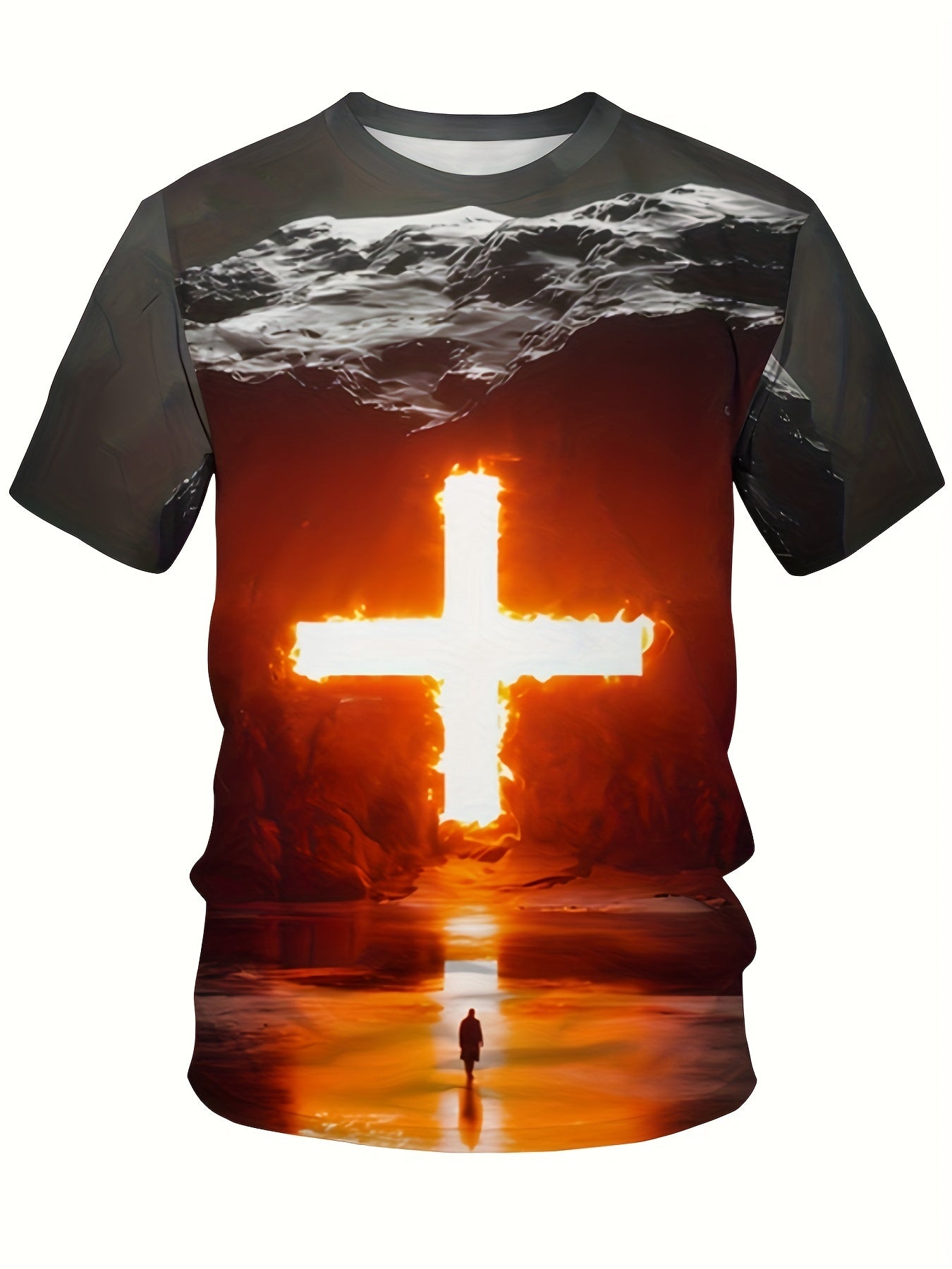 Cross 3D Digital Print Men's Graphic T-shirt Stylish Casual Tee