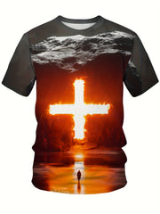 Cross 3D Digital Print Men's Graphic T-shirt Stylish Casual Tee