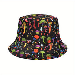 Purple Mushroom Print Bucket Hat Sunscreen Vacation Fisherman Cap
