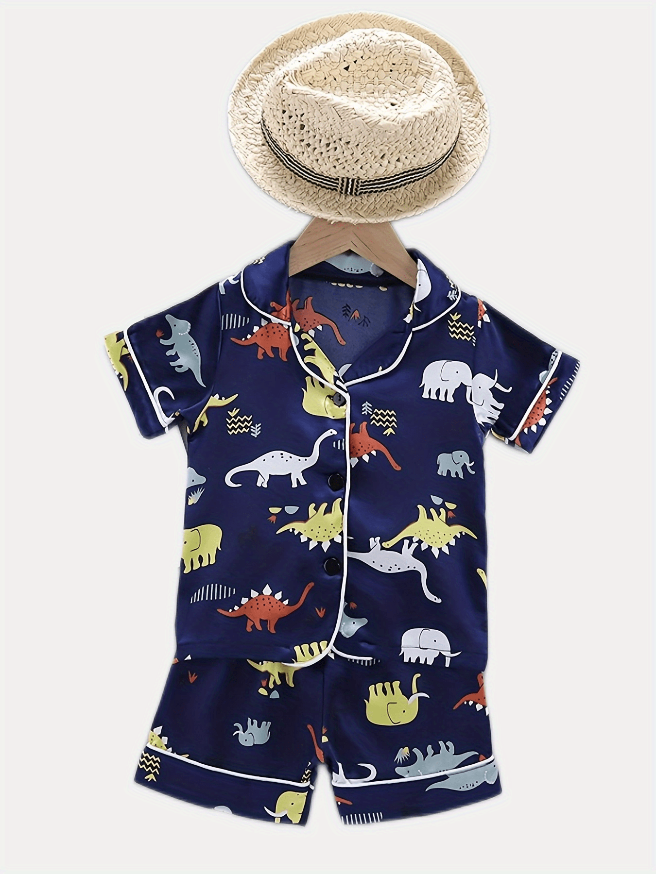 Boys Dinosaur Pajama Set Short Sleeves & Bottoms Cozy Homewear