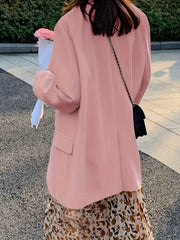 Solid Button Front Blazer Casual Lapel Long Sleeve Blazer