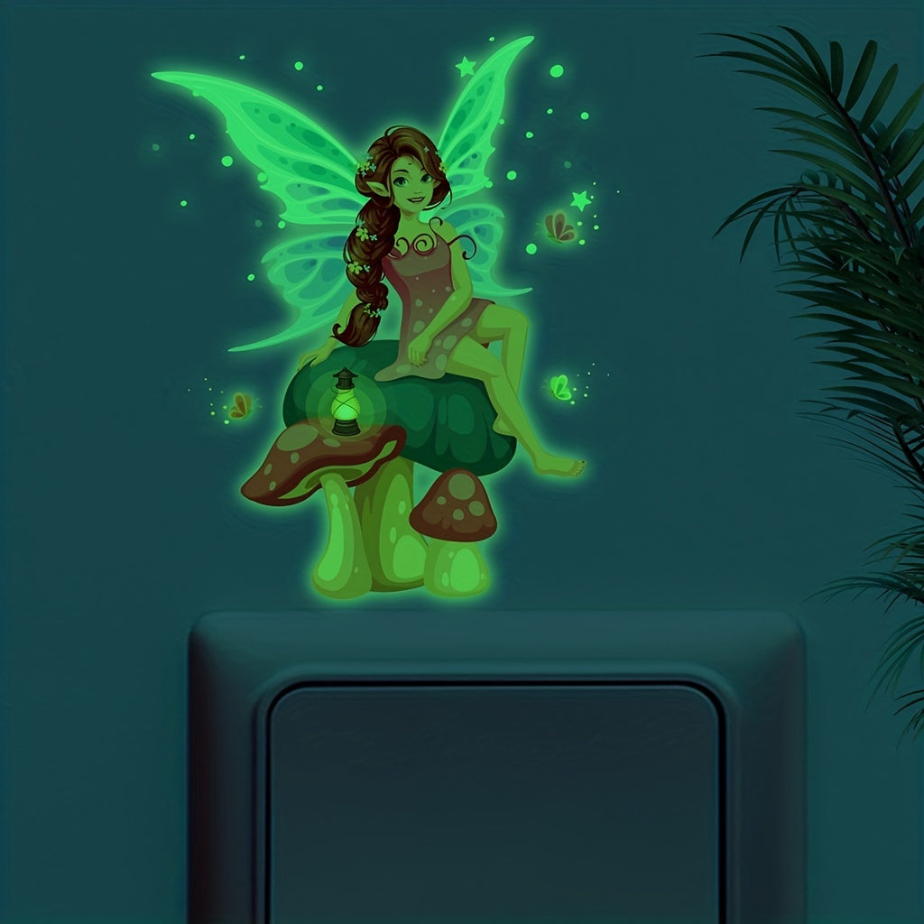 1pc Green Luminous Mushroom Fairy Tale Switch Sticker