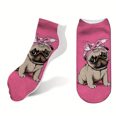 4 Pairs Cartoon Print Socks Lightweight Ankle Stockings Women's Hosiery