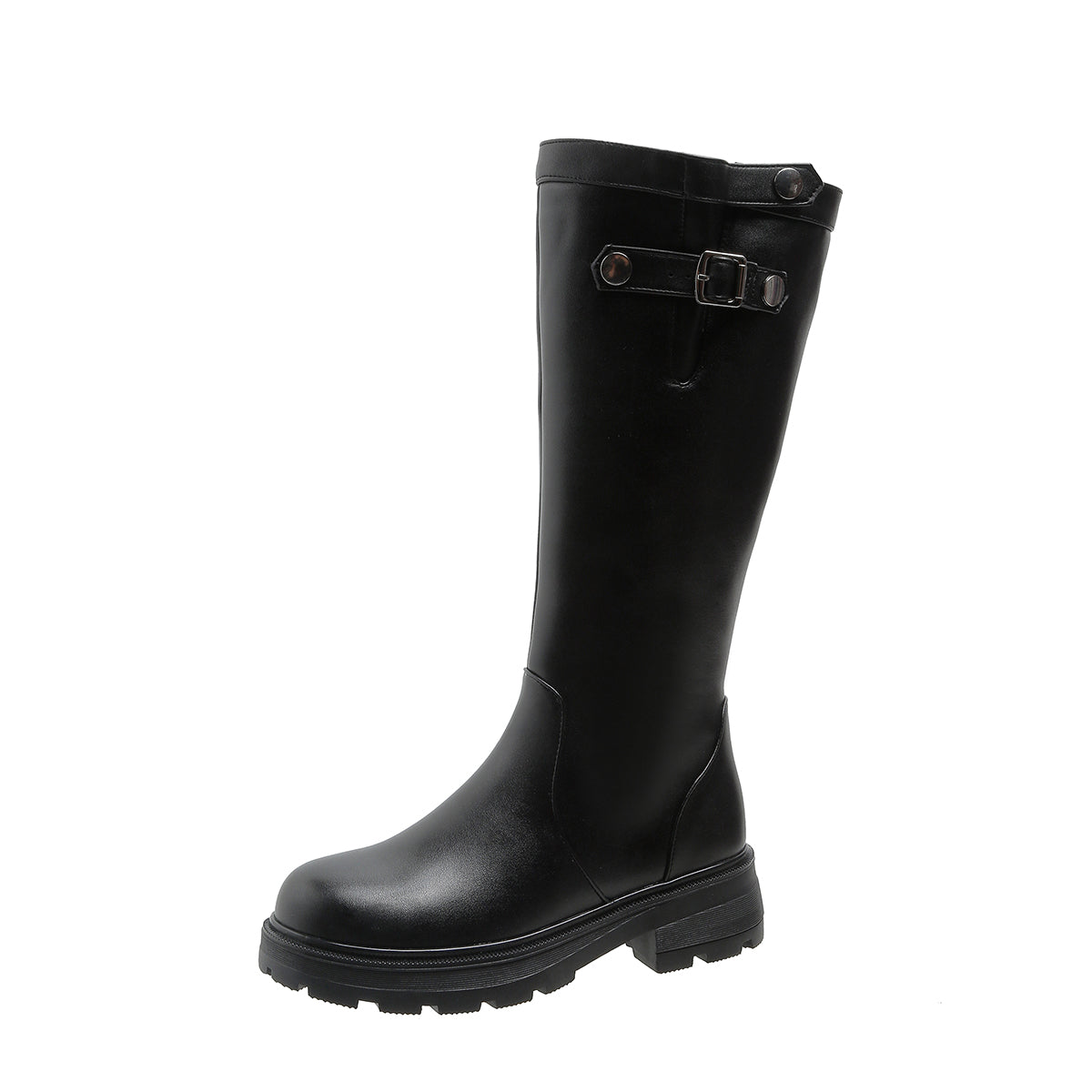 Women's Knee Boots Round Toe Side Zip Plush Lining Chunky Platform Sole