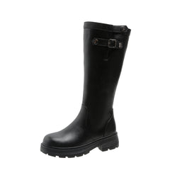 Women's Knee Boots Round Toe Side Zip Plush Lining Chunky Platform Sole