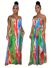 Boho Dress Women's Colorful Round Neck Cami Summer Dress