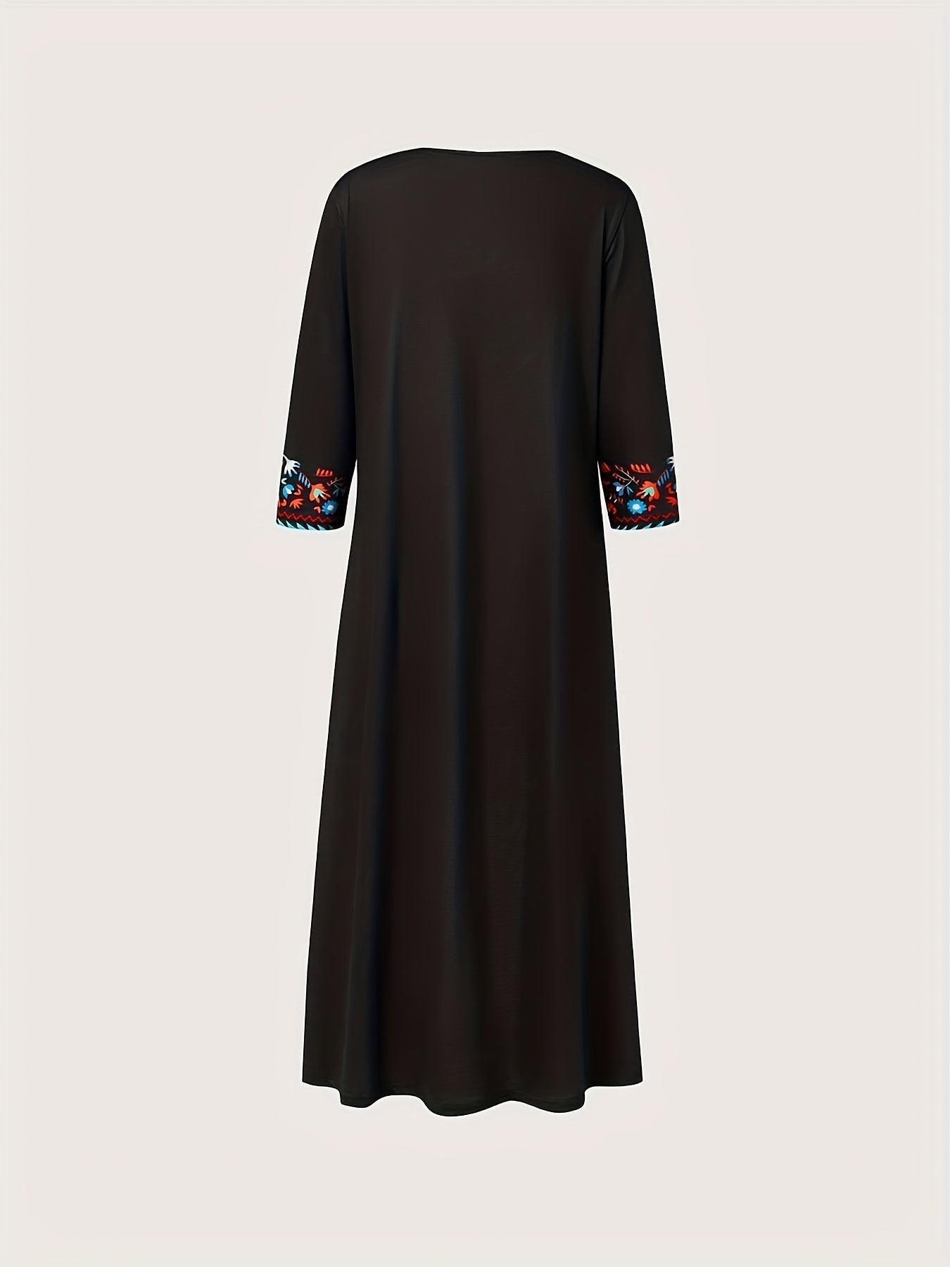 Boho Dress Women's Plus Notched Neck Tribal Print Three Quarter Sleeve