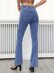 High Waist Flared Jeans with Patch Pockets